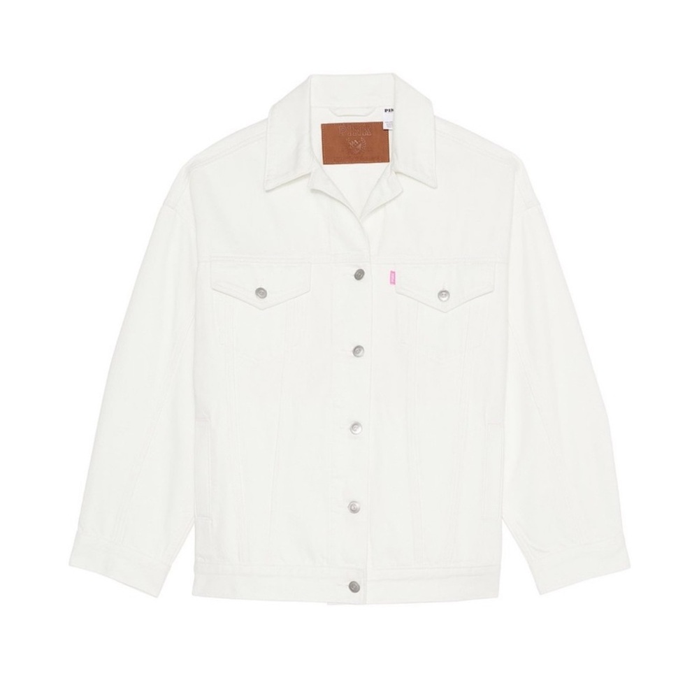 NWT Victoria’s Secret Pink over sized white denim jacket size M